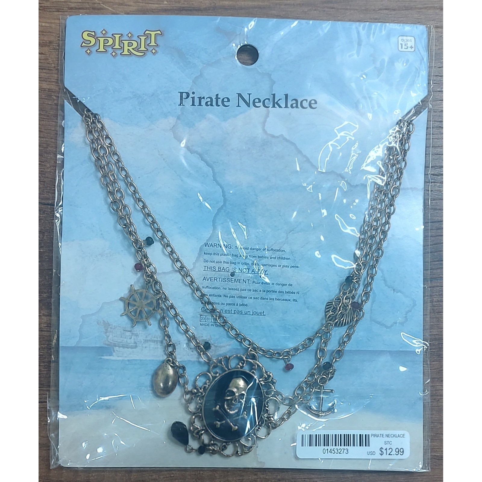 Pirate Costume Jewelry Skull Cameo Layered Statement Necklace Halloween D3